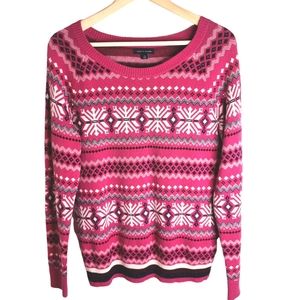 Tommy Hilfiger Sweater Fair Isle Pink Metallic Snowflake Wool Women's Size L